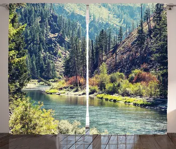 

Landscape Curtains Scenic Mountain with Pine Trees and Flowing River Colorful Foliage Daytime Nature Living Room Bedroom Window