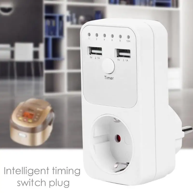  EU Stecker Dual USB Timing Buchse 5V 2A Energiesparende Timer Schalter Countdown Steckdose Controll