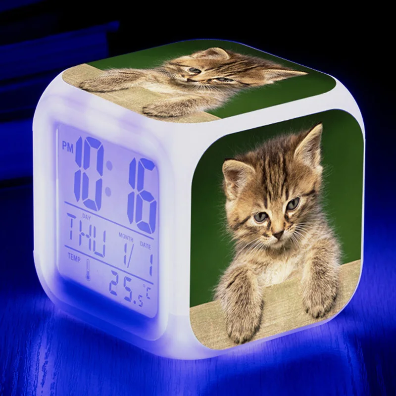 2021 New Cute Kitten Cat Alarm Clock Led Big Screen Digital Alarm Clock