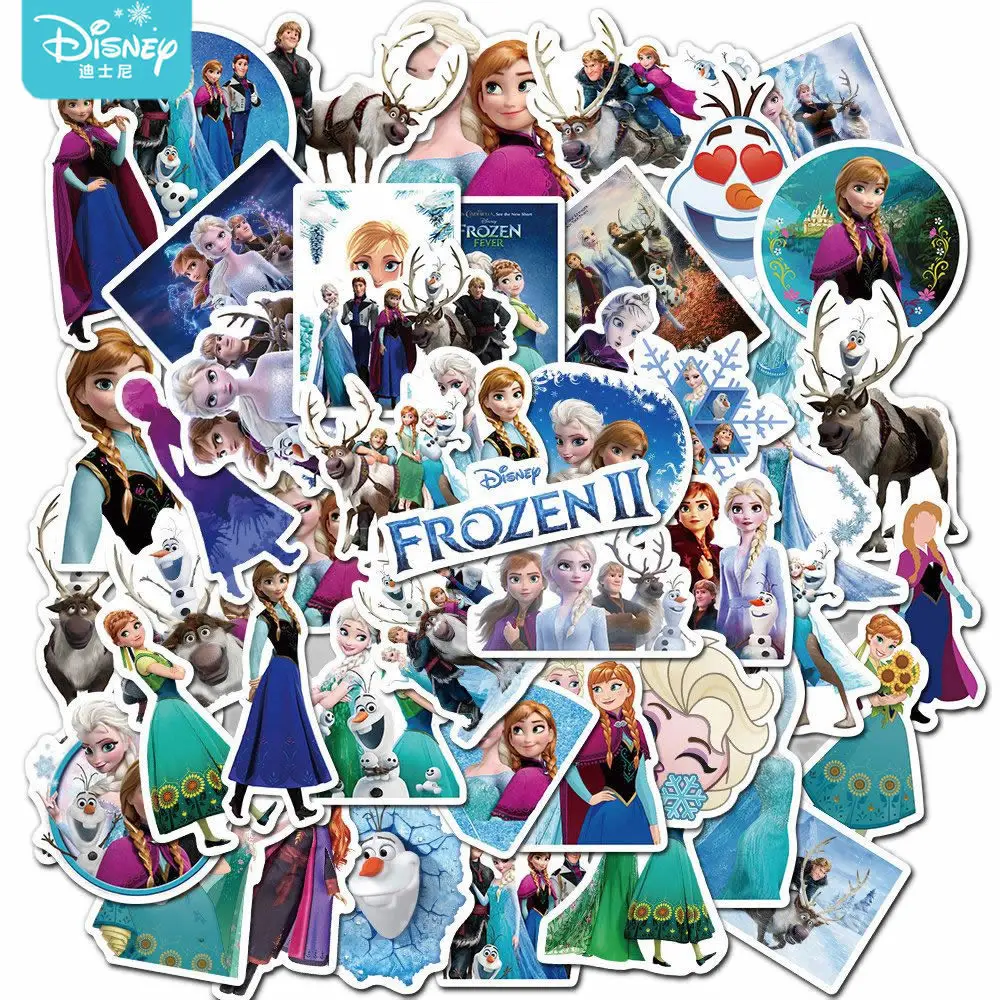 Pegatinas de Disney Frozen 2 para chica bonita, pegatinas de dibujos animados, guitarra infantil, equipaje, Skateboard, portátil, papelería, impermeable, juguete, 10/30/50 Uds.