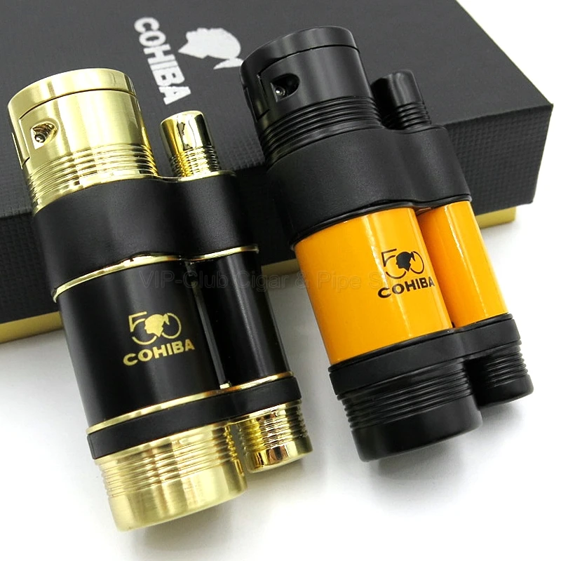 Металлическая зажигалка Cohiba 3 Blue Fire Flame для сигарет с регулируемым зажимом