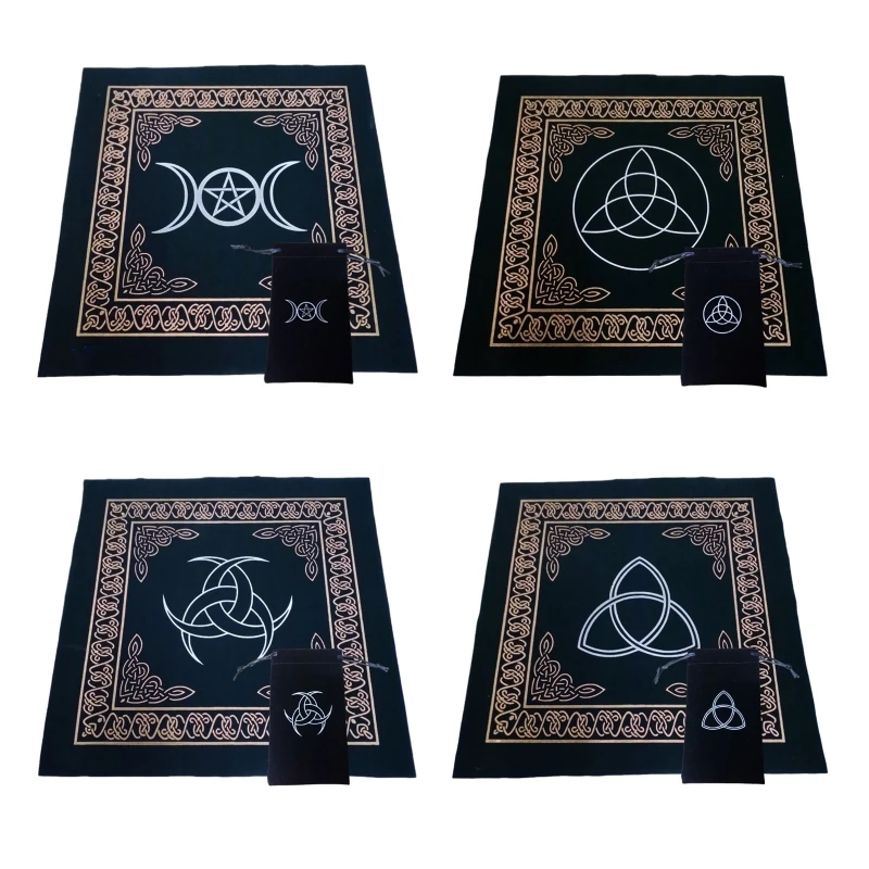 

50x50cm Art Tarot Pagan Altar Cloth Flannel Tablecloth with Bag Divination Game Card Pad Square Table Cover