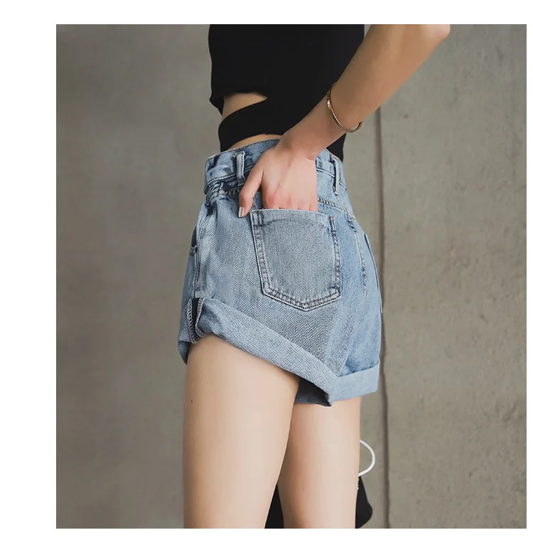 2019 винтажные джинсовые шорты с высокой талией, женские повседневные шорты, уличная Летняя короткая джинсовая брюки, большие размеры
