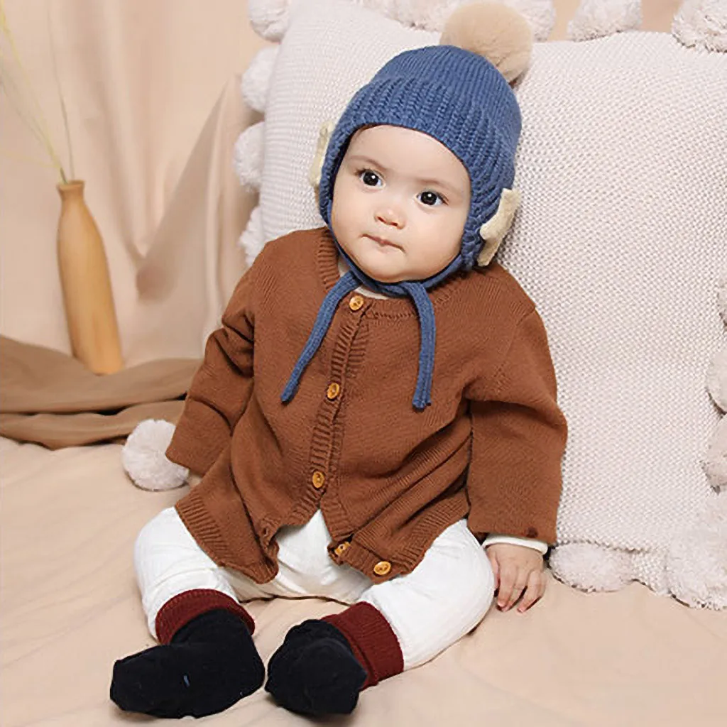 Baby winter hat pom pom Toddlers hats for girls Winter warm knitted baby hat for girls Colorful winter hat for girls