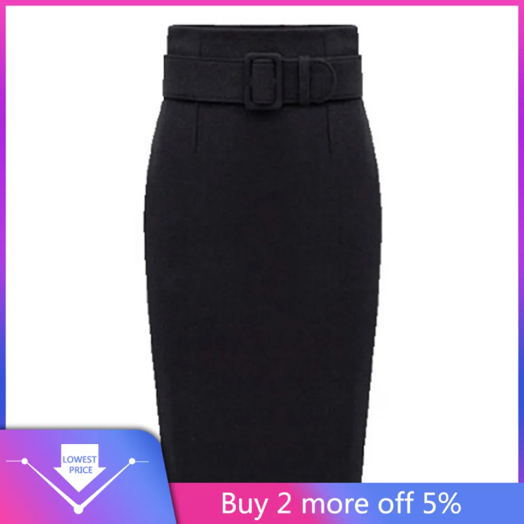 Winter Plus Size Skirts Women Fashion Cotton Plus Waist High Zipper Skirts Casual Party Knee-Length Skirt Jupe Femme#C11