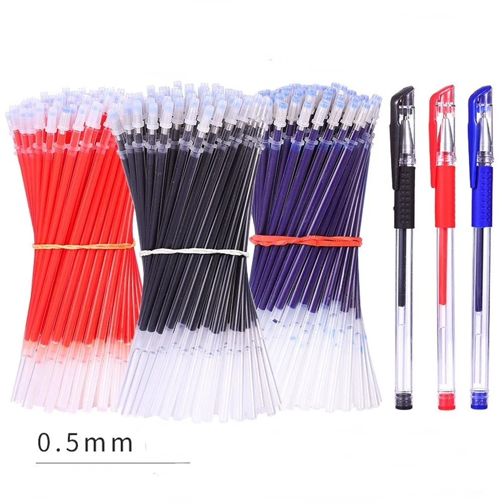 5+20pcs/set Gel Ink Pens 0.5mm Refill Black Blue Red Ink Fast Dry