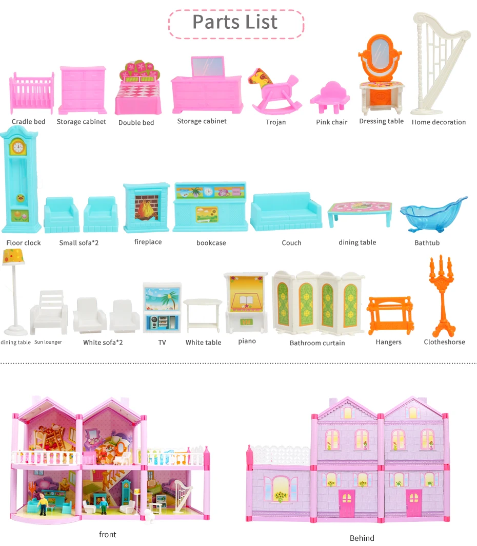 Ребенок ручной работы Семья Кукольный домик ролевые игры Принцесса замок DIY собрать вилла для кукол дом с миниатюрная мебель игрушки подарки