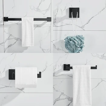 

4pcs/Set Towel Bar Holder Rack Robe Hook Strong Adhesive Bathroom Accessories Set Tissue Toilet Paper Holder Bath Hardware Sets