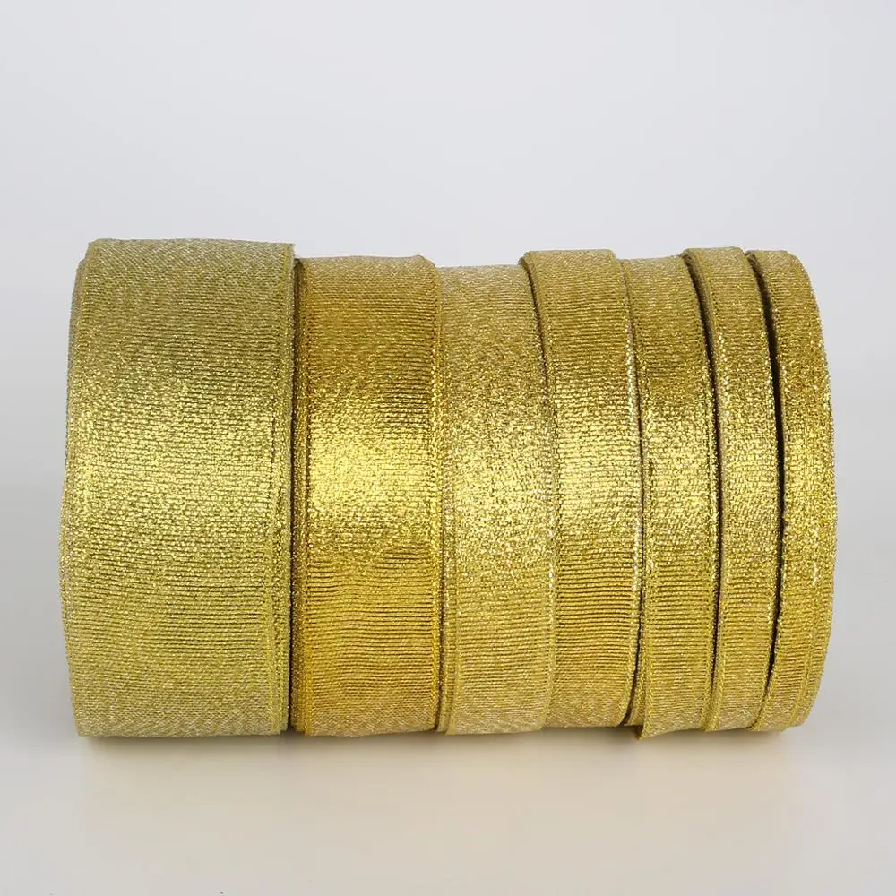 수제 골드 실버 반짝이 리본 25 야드/롤, 7-38mm, 광택, 웨딩 크리스마스 장식, DIY 웨빙 카드 선물 포장