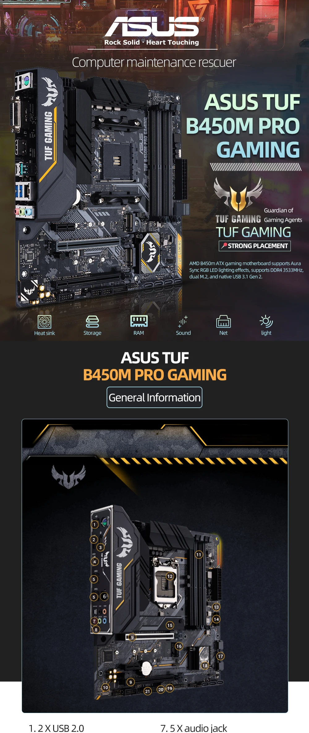 motherboard pc ASUS New TUF B450M PRO GAMING Motherboard Gamer 128G AM4 DDR4  Mining Motherboard Set Support R3 R5 R7 R9 AMD CPU Processor latest motherboard for pc