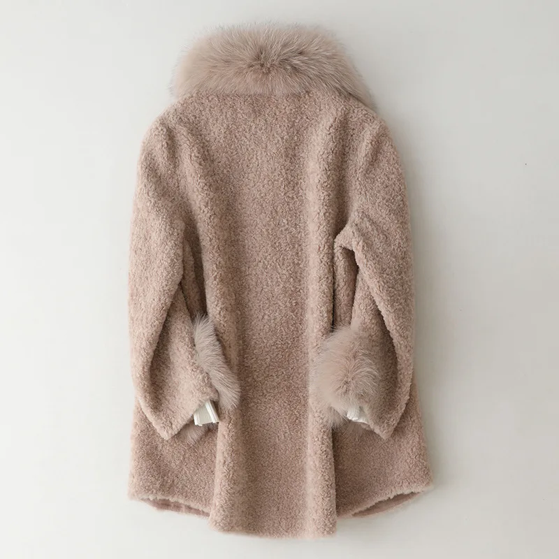 

Real Fur Coat Women 100% Wool Jacket Women Clothes 2020 Fox Fur Collar Sheep Shearing Winter Coat Women HQ19-ZCFR19117C YY1852