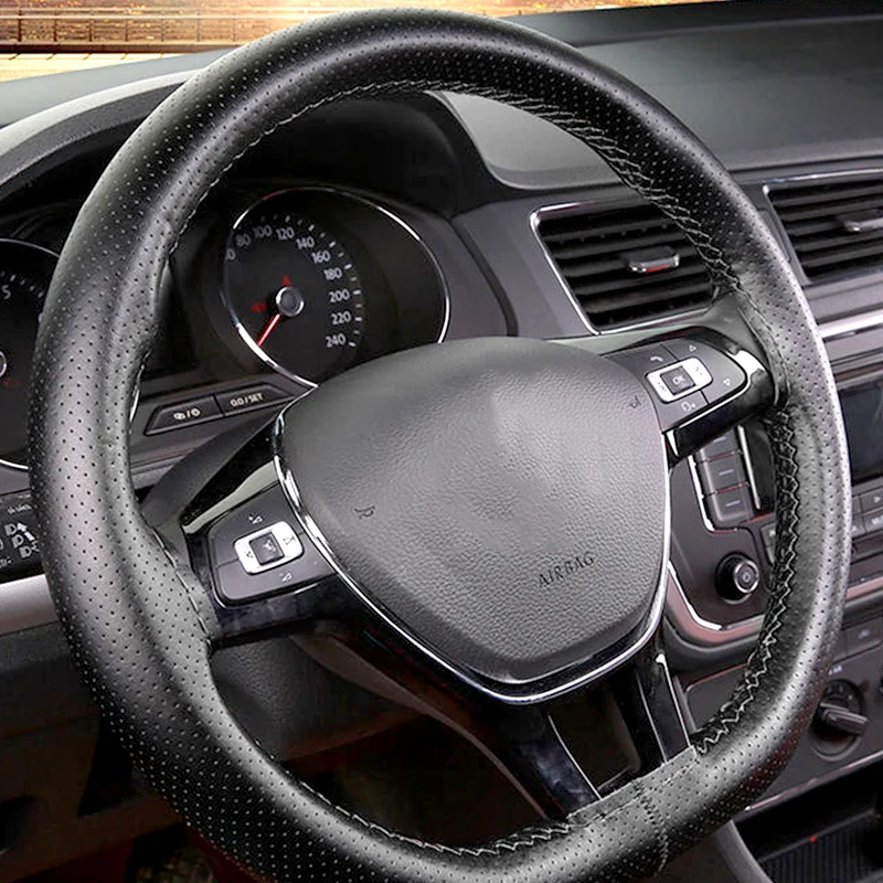 

DIY 38cm Auto Steering Wheel Cover with Needles Thread Artificial Leather Steering Wheel Braid for BMW E90 VW Golf 7 Accessories