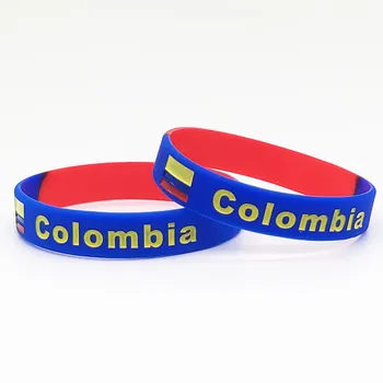 

100pcs Colombia Flag Print Silicone Bracelet Men Sports Wristband World Country Engrave Wrist Strap Women Rubber Bangle Cuff
