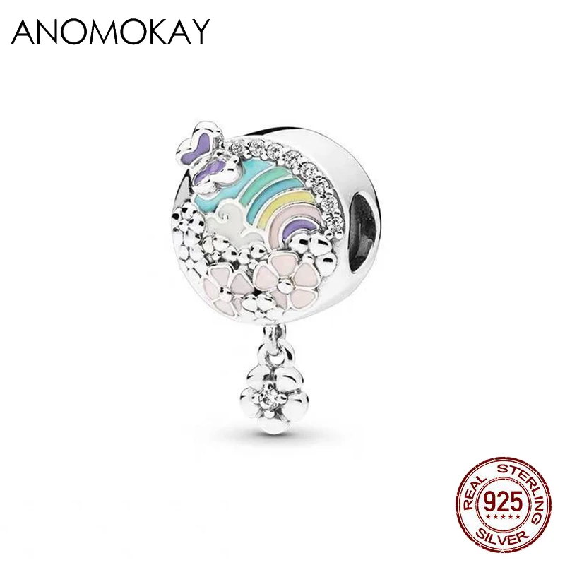 ANOMOKAY стерлингового серебра 925 Mix Стиль под искусственные бриллианты, разноцветные стразы образуют форму сердца Весенняя серия, Очаровательные бусы, соответственные Пандоре обаятельные Браслеты DIY браслет подарок - Цвет: CYZZ4821-3
