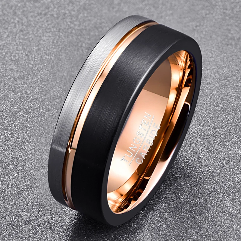 8mm Men's Rose Gold Line Tungsten Carbide Wedding Band ... (800 x 800 Pixel)