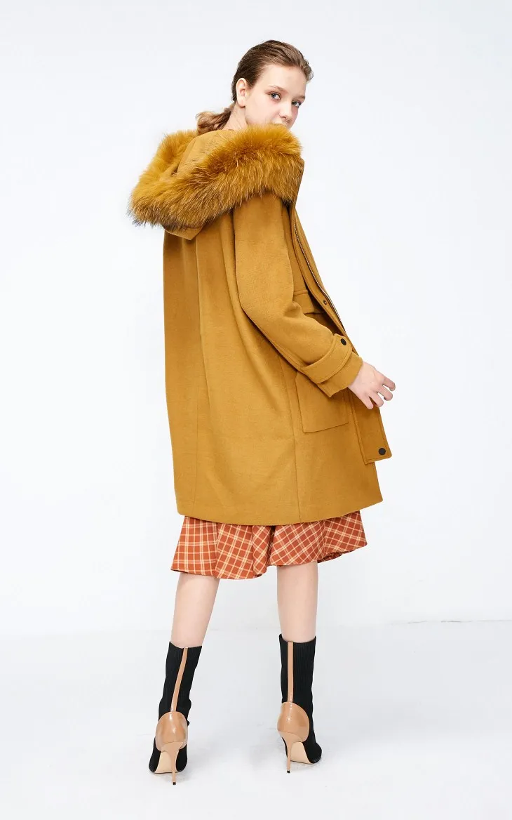 Vero Moda Женское шерстяное пальто средней длины из меха енота | 318327560