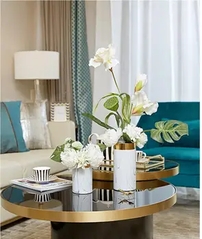 

Modern Marble Pattern Ceramic Vase+Artificial Flower Set Decor Home Livingroom Furnishing Decoration Crafts Office Ornaments Art