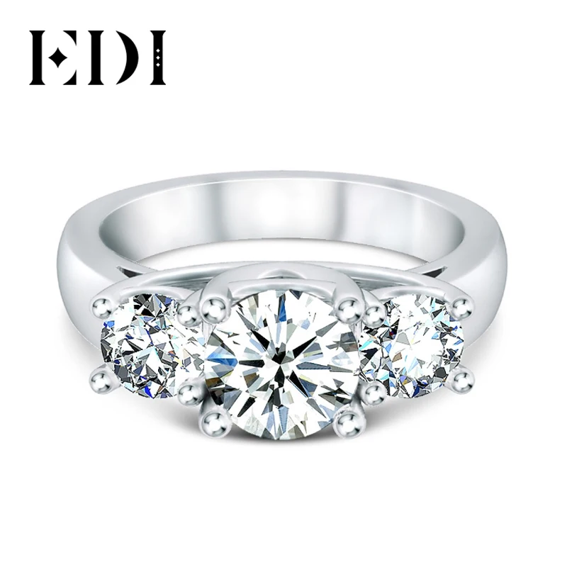 EDI Three-stone14K White Gold Diamond Ring 3cttw Moissanites Engagement Petite Fine Jewelry Wedding Rings Band | Украшения и