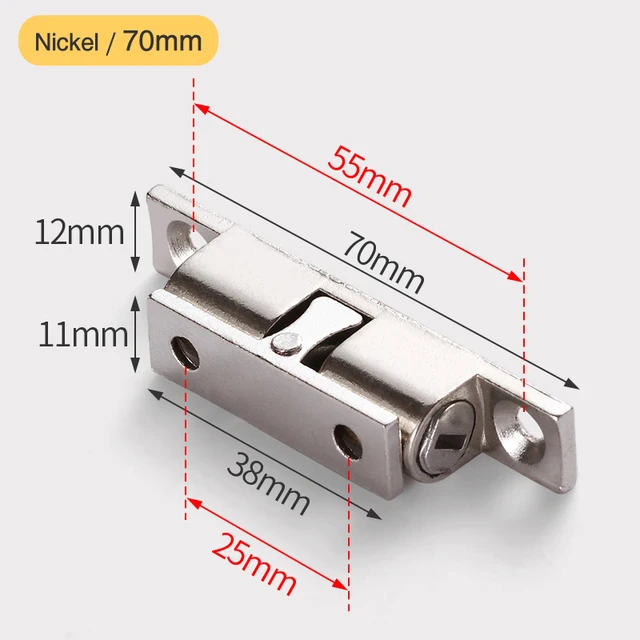 NAIERDI 2PCS Pure Copper Adjustable Cabinet Catches Double Ball Cabinet Closet Latch Clip Door Catches Furniture Fittings Nickel Plated 70mm