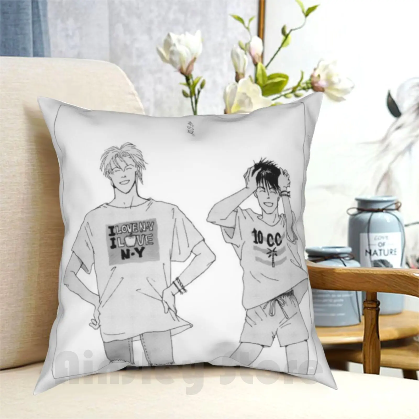 A Happy Summer-Banana Fish Pillow Case Printed Home Soft DIY Pillow cover Banana Fish Ash Lynx Yaoi Bl Anime Eiji Okumura