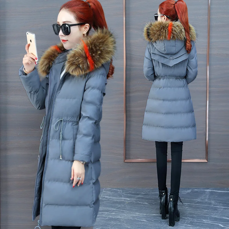 

2019 Winter New Style Cotton Coat Women's Mid-length down Feather Cotton-padded Clothes INS Super Fire Large Fur Collar Coat Thi