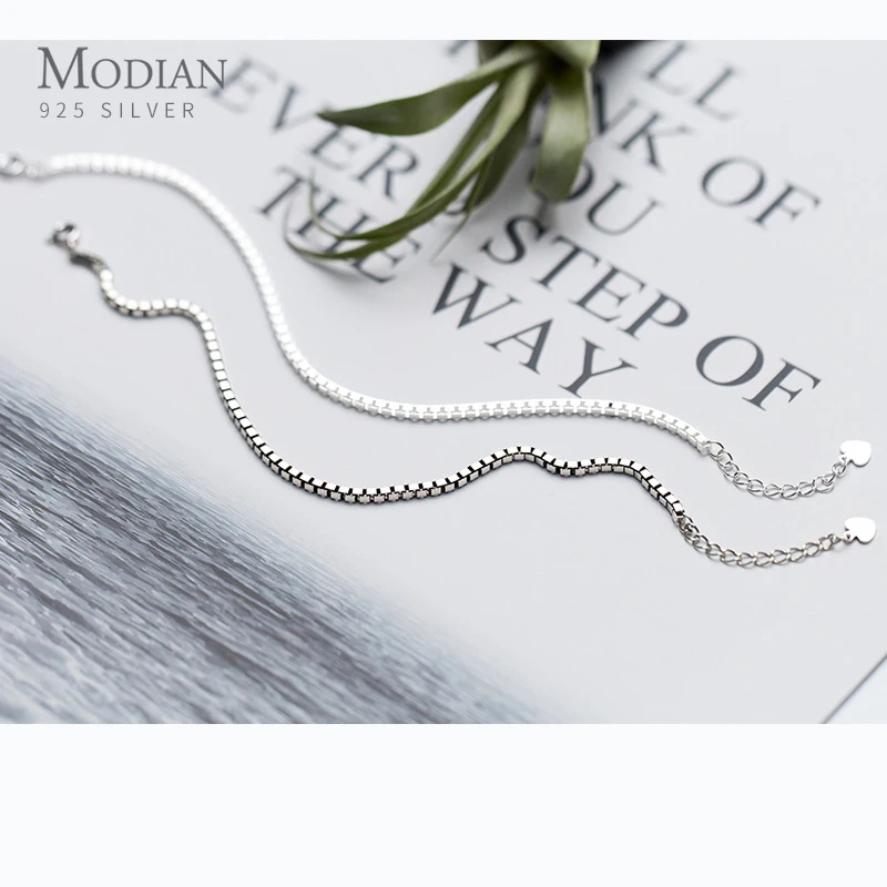 Modian Classic Design Real 925 Sterling Silver Fashion Box Chain Bracelet for Women Girl Adjustable Vintage Bangle Party Jewelry | Украшения