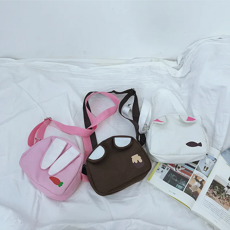 

INS Japanese-style GIRL'S Cute Adorable Rabbit Eared Bag Purse Canvas Messenger Bag Shoulder Students Small Shoulder Bag
