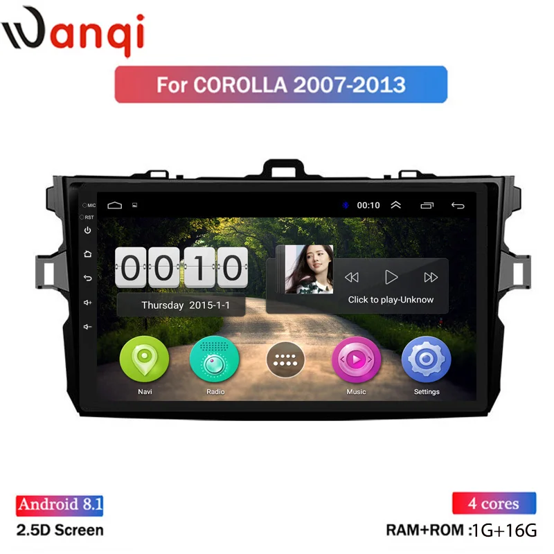 

1G RAM 16G hot sale 9 inch Android 8.1 2.5D Tempered HD Touchscreen Radio for Toyota Corolla 2007-2013 with Bluetooth USB WIFI