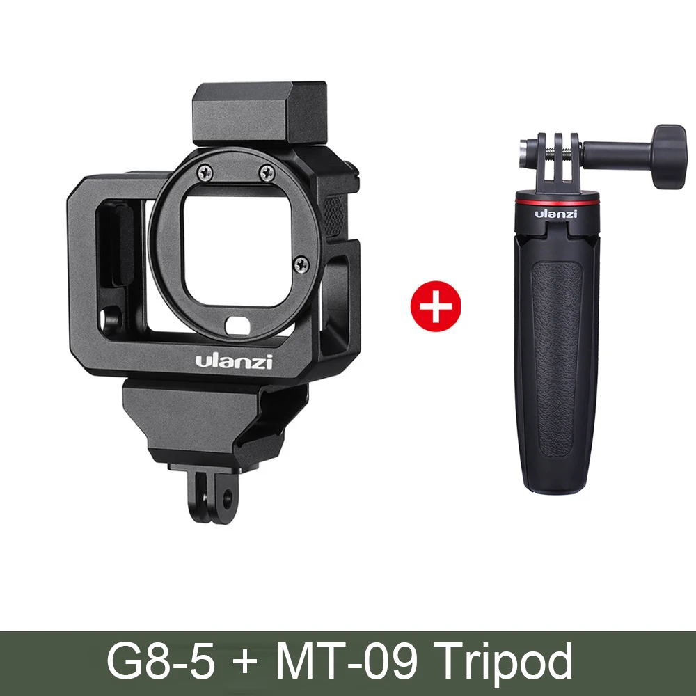 with MT-09 Tripod ULANZI G8-5 металлическая Vlog клетка для Gopro Hero 8 черная двойная камера холодного башмака клетка для микрофона светодиодный светильник с 52 мм фильтром адаптер - Цвет: with MT-09 Tripod