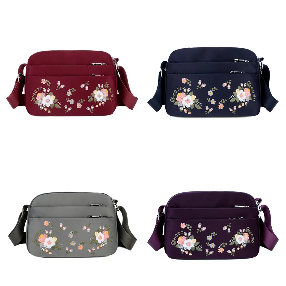 Luxury Brand Flower Shoulder Bag Women Small High Quality Nylon Tote Top-handle Travel Crossbody Bag Embroidery Messenger Bags