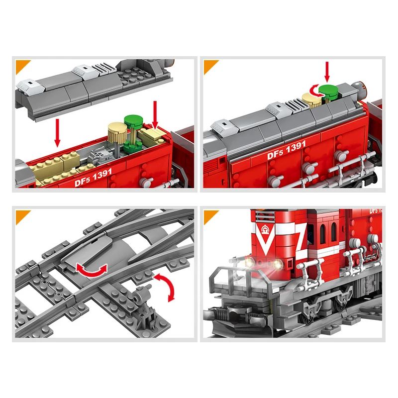 KAZI DF5 GBL городской дизельный поезд рельсовый трейлер грузовик электрические строительные блоки наборы Кирпичи Детские модели игрушки 98219
