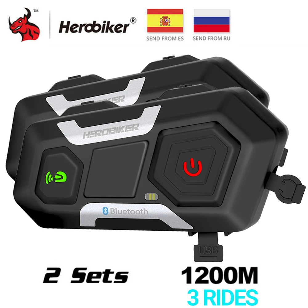 

HEROBIKER Motorcycle Intercom Helmet Headset Helmet Waterproof Speaker Interphone Moto Headset Wireless Intercomunicador 1200M