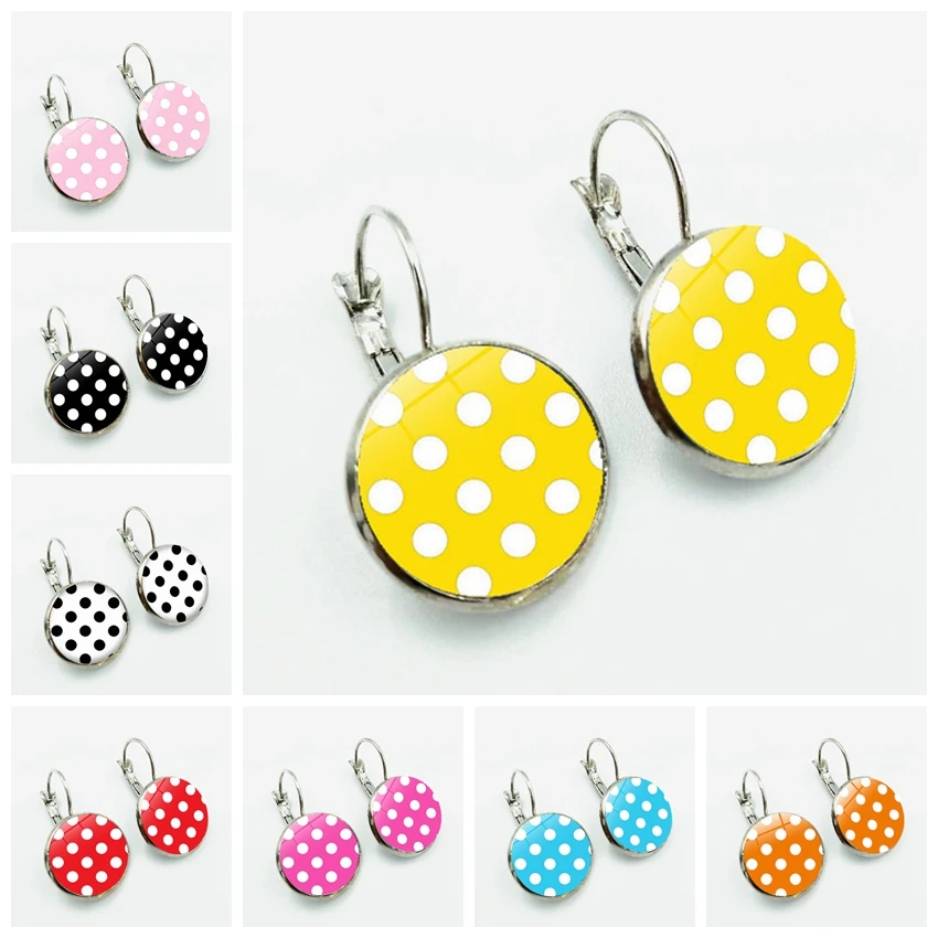 8 Color Point Round Glass Cabochon Earrings Jewelry Fashion Women's Gift | Украшения и аксессуары