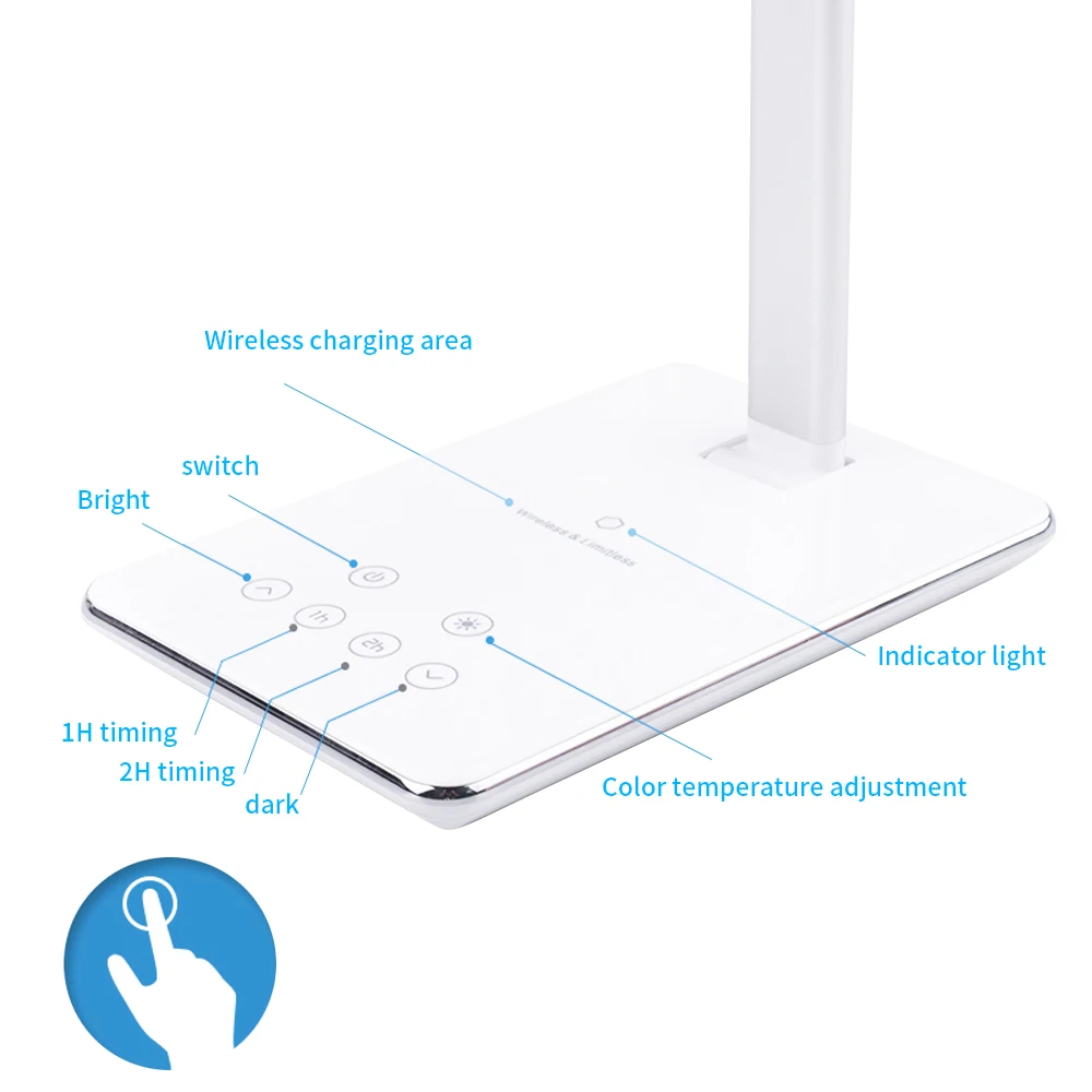 Светодиодный настольный светильник QI Беспроводная зарядка креативный сенсорный выключатель Многофункциональный светильник для чтения для зарядки мобильного телефона