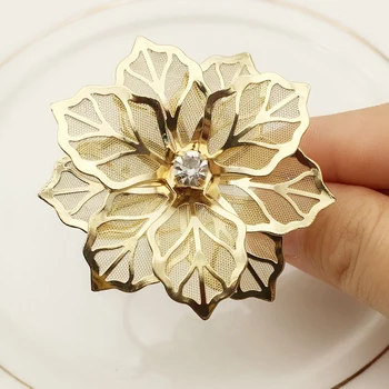 

10Pcs Flower Design Napkin Rings Metal Gold Napkin Buckle Napkin Ring Holder Hotel Restaurant Wedding Party West Dinner Table De