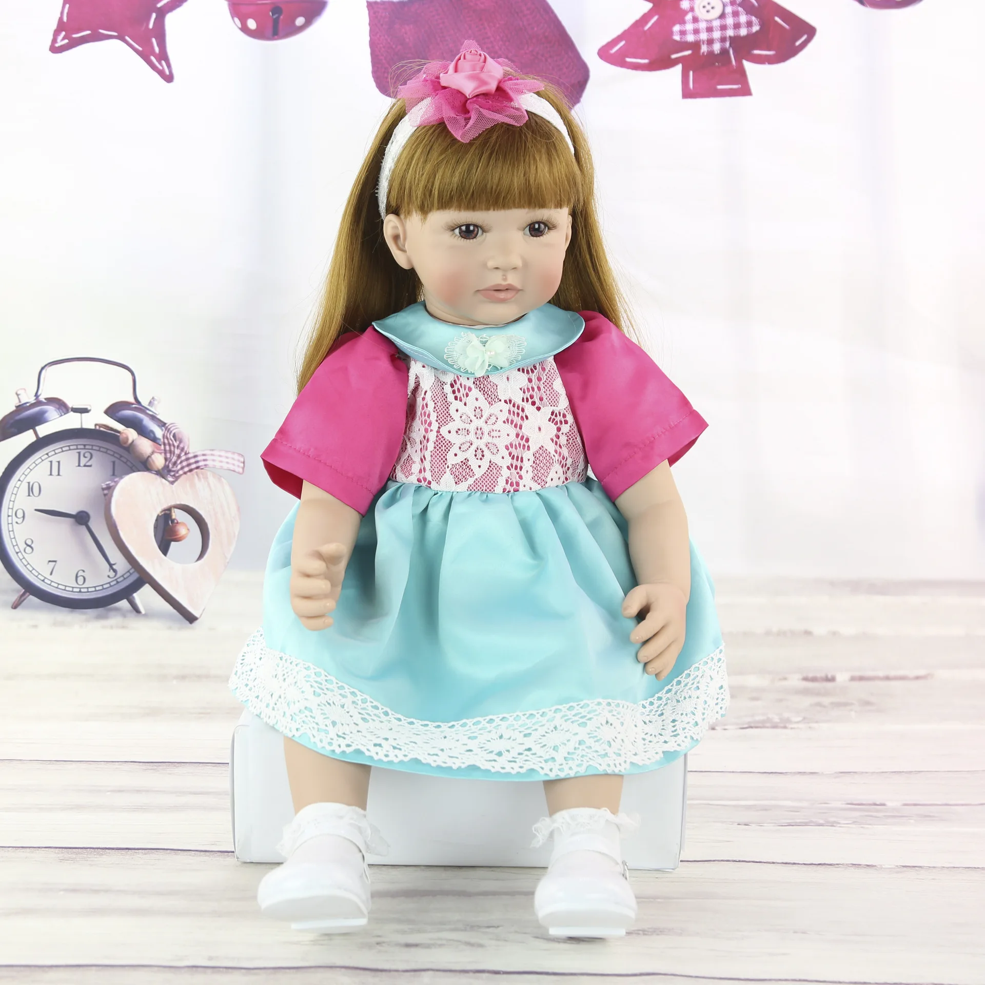 24 дюймов Моделирование Baby Doll мягкая и нежная с изящным «кукольным», 60 см в высоту, Золотое длинное волосы мигает красивые куклы игрушка Детский подарок кукла - Цвет: as the picture shows