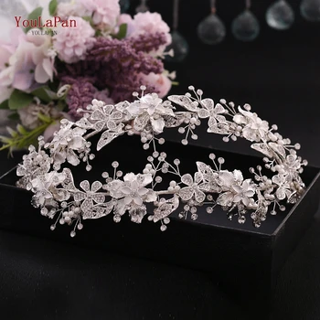 

YouLaPan HP283 Silver Diamond Hair Pieces Rhinestones Big Pageant Crowns Luxury Wedding Headband Alloy Flower Wedding Tiara