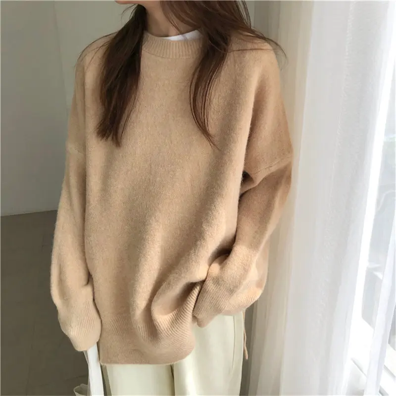 

HziriP Loose Brief Sweet Stylish Girls Cute Winter Solid Chic Gentle Elegant Warm Soft All-Match Women Knitted Basic Sweaters