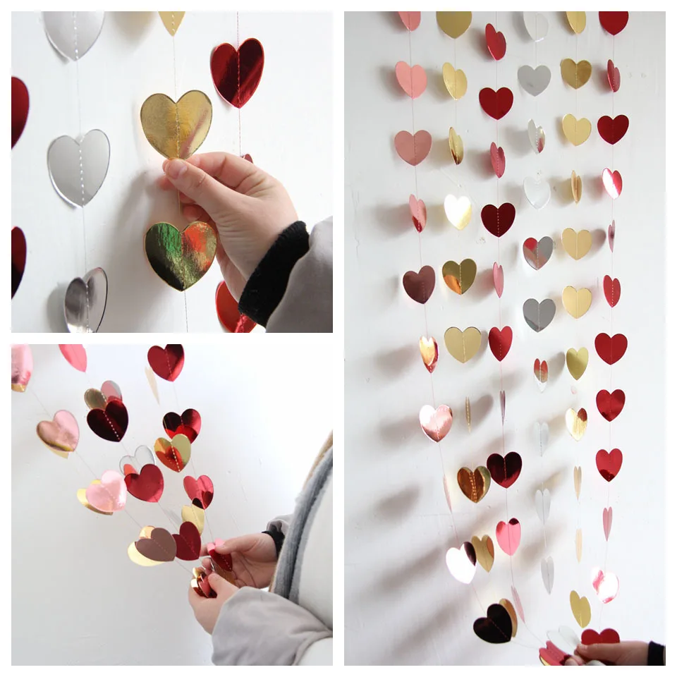 2m love sequins pull flower wedding birthday party string chain heart ornaments home accessories supplies background decoration |