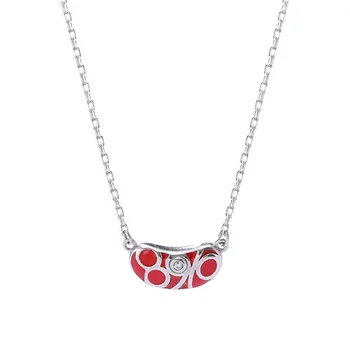 

Hemiston 925 Sterling Silver Red Enamel Acacia Bean Pendant Necklace Express Gift For Women Men