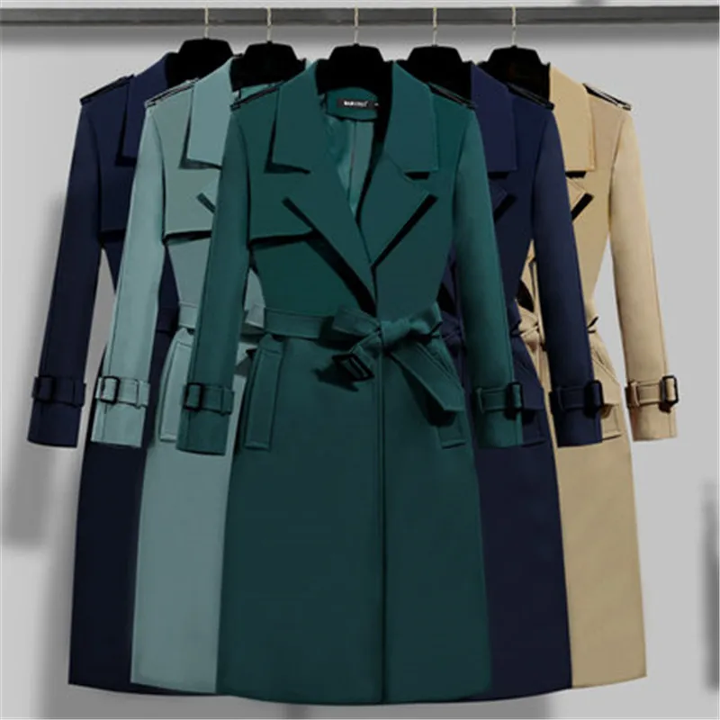 

Autumn winter Clothing Solid Color Lady Long Windbreak coat Double Breasted Slim Bur Women Trench Coats With Belt outwear 803