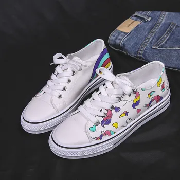 

2020 New Shoes Woman Casual Rainbow Unicorn Shoes Woman Sneakers Breathable Canvas White Sneakers Girl Woman Tennis Female
