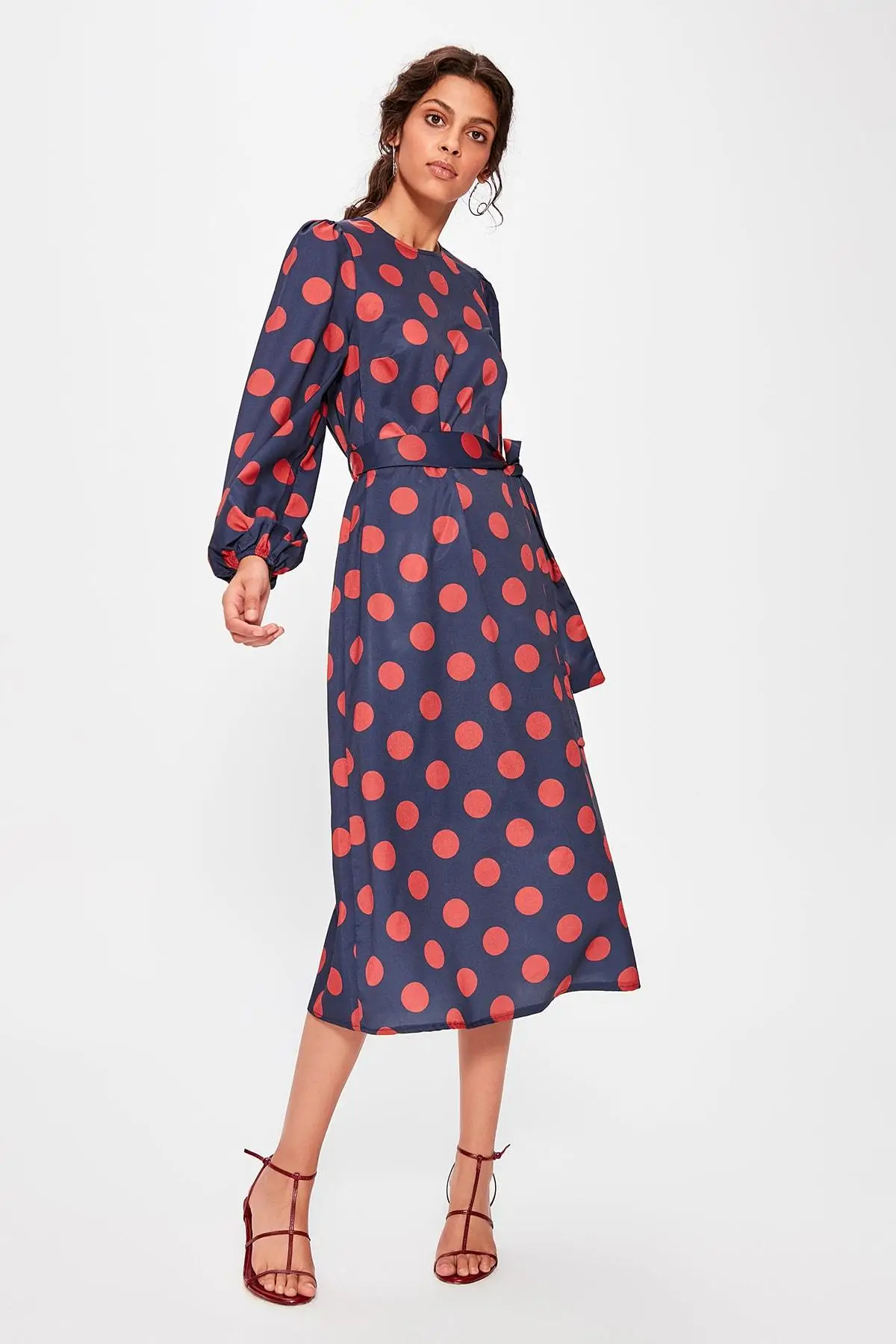 belted polka dot dress