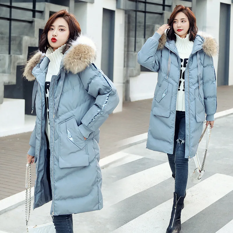 

Mid-length Cotton Overcoat Women's 2018 Winter New Style Korean-style Loose-Fit Slimming Hooded Thick down Jacket Cotton-padded