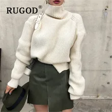 RUGOD, корейский стиль, вязаный свитер, женский, водолазка, пуловер размера плюс, Свитера с открытой спиной, одноцветные, Зимние Топы для женщин