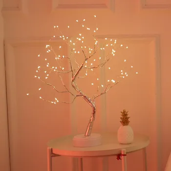 

Wire Usb Tree Lamp LED Night Light Mini Christmas Tree Copper Nightlight For HomeBedroom Decor Fairy Lights New Year Gifts