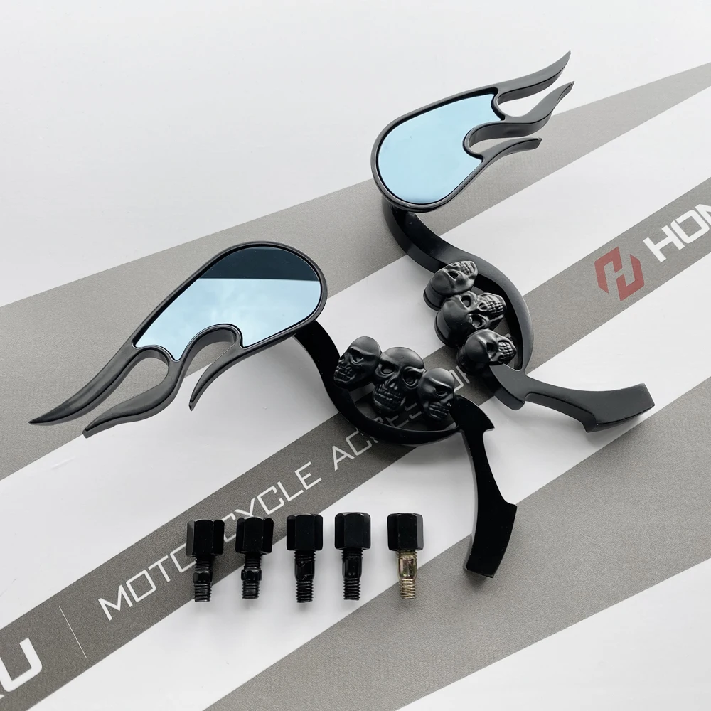 할리 DYNA SOFTAIL SPORTSTER ROAD KING 용 CHROME SKULL FLAME 백미러