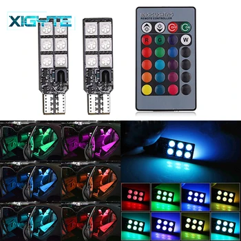 

1Set T10 width lights RGB 12 SMD 5050 LED car wedge side light indoor reading light bulb with remote control DC 12V Car Styling