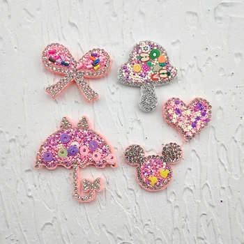 

18pcs/lot Multi style pink sequin diamond cat head Appliques for Craft Clothes Sewing Supplies DIY Hair Clip Accessories