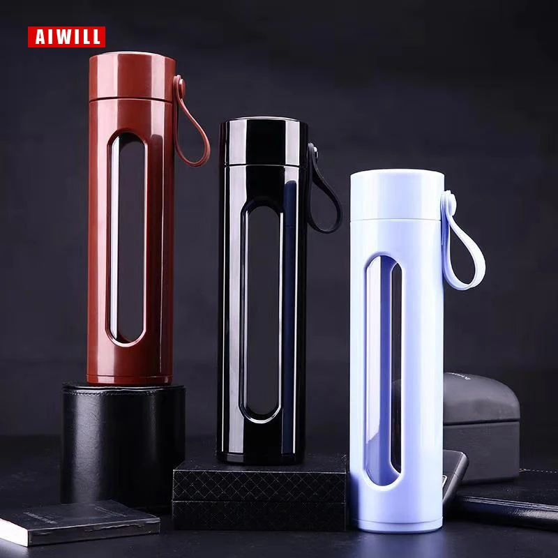 AIWILL стеклянная бутылка для воды портативная двойная крышка креативный фильтр